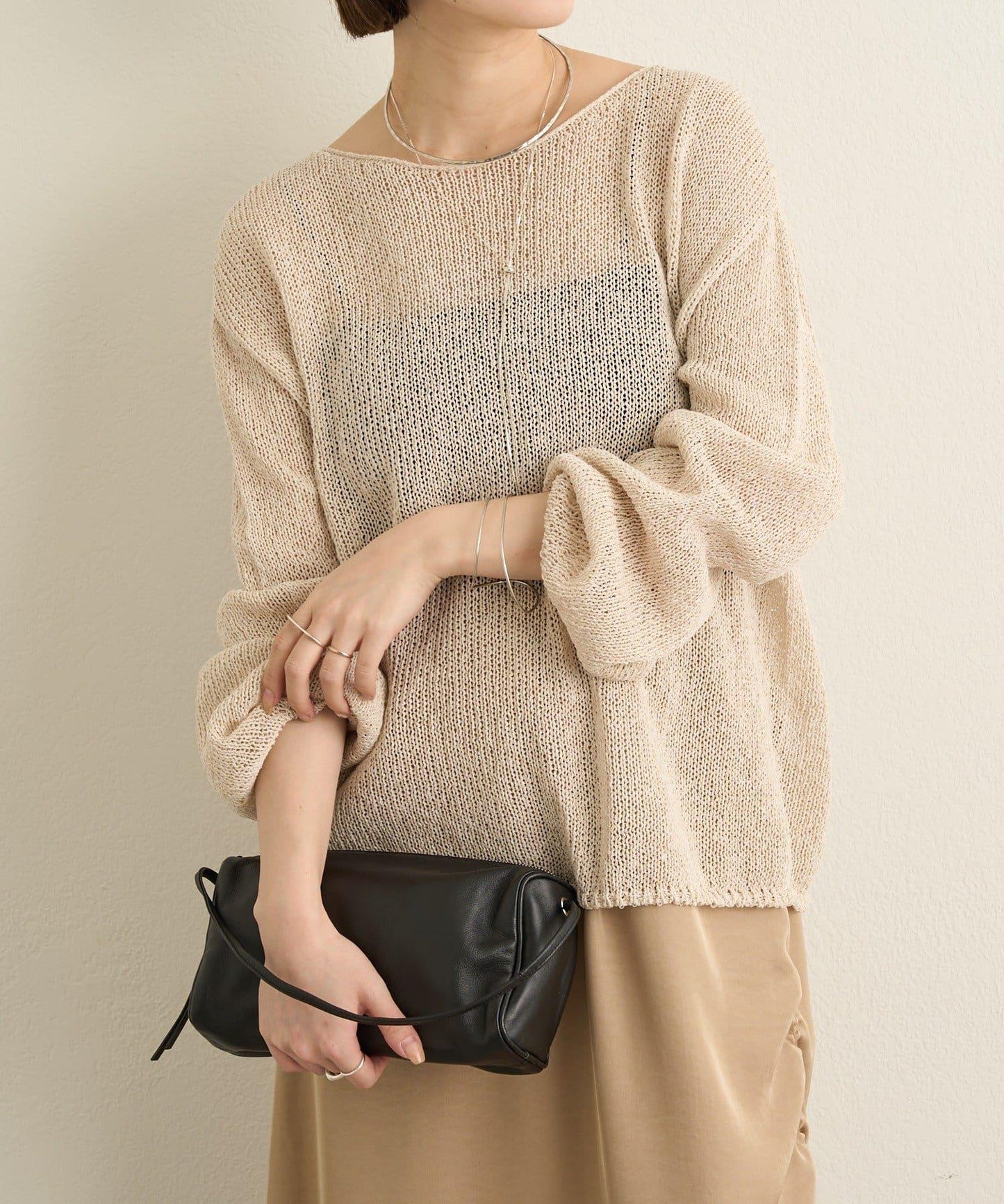 和紙混紡 蓬袖 針織衫