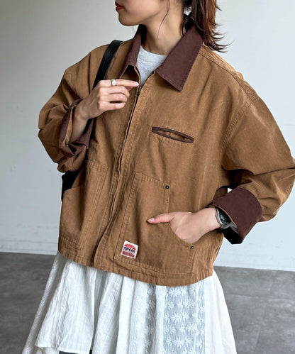 配色領 工裝夾克