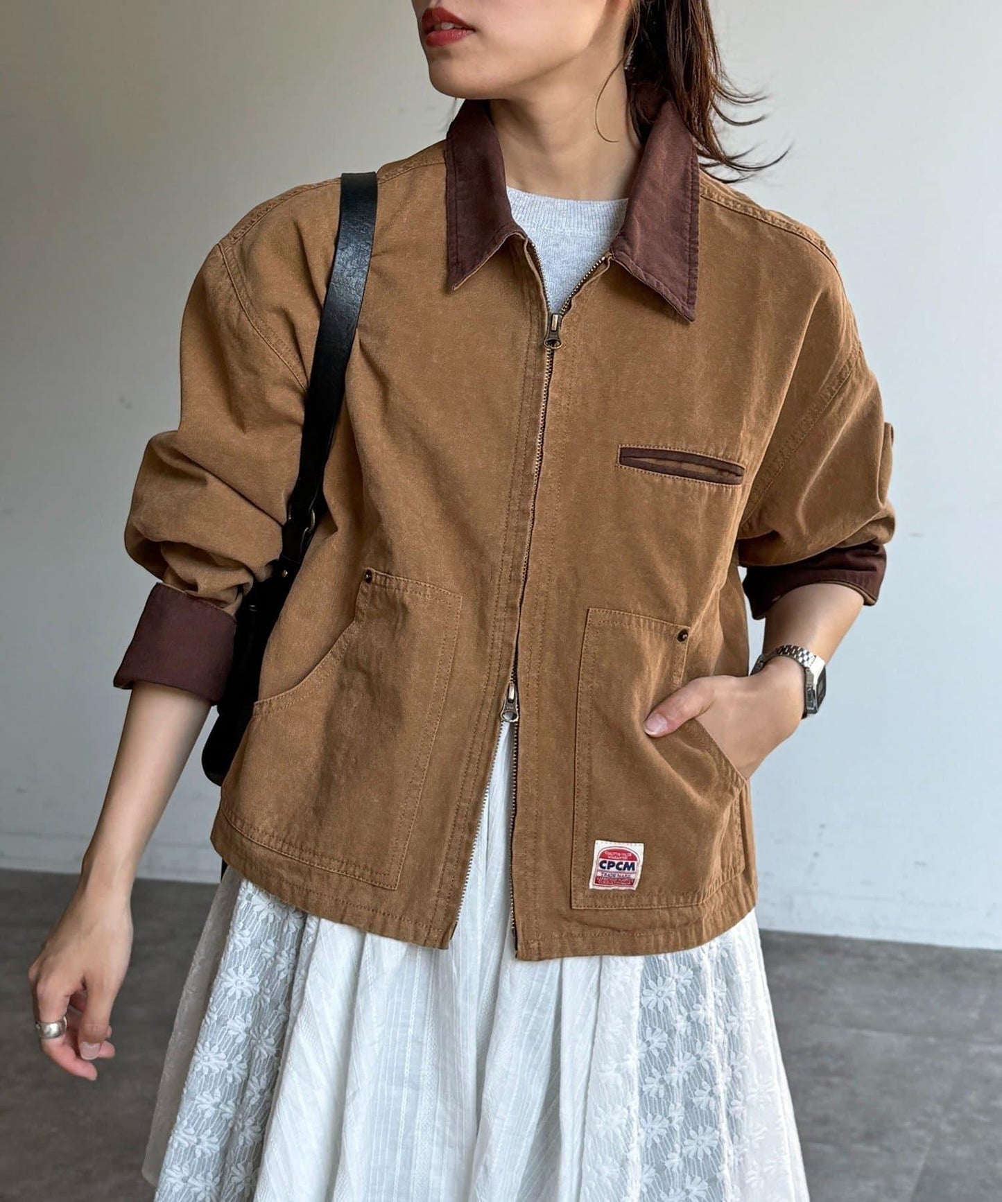 配色領 工裝夾克