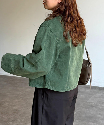 配色領 工裝夾克