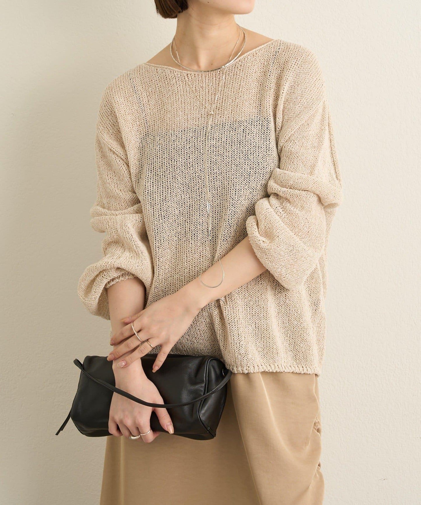 和紙混紡 蓬袖 針織衫