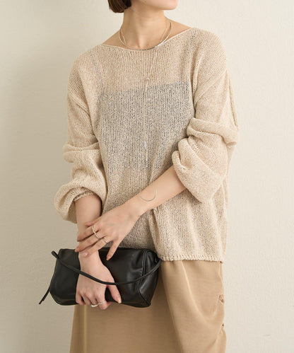 和紙混紡 蓬袖 針織衫