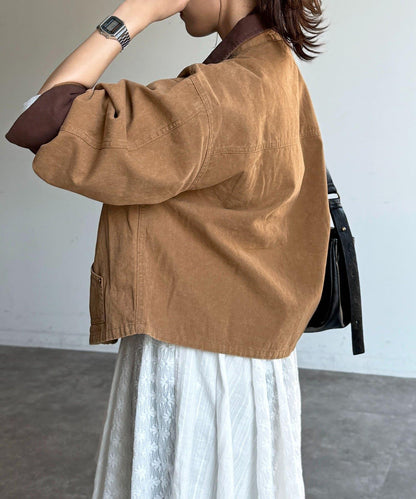 配色領 工裝夾克