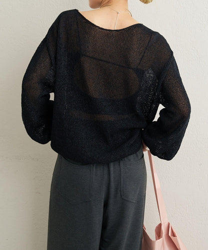 和紙混紡 蓬袖 針織衫