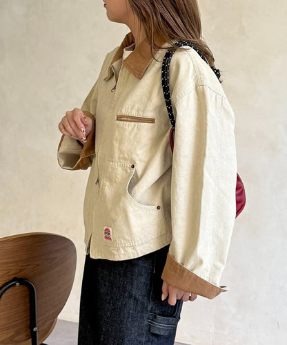 配色領 工裝夾克