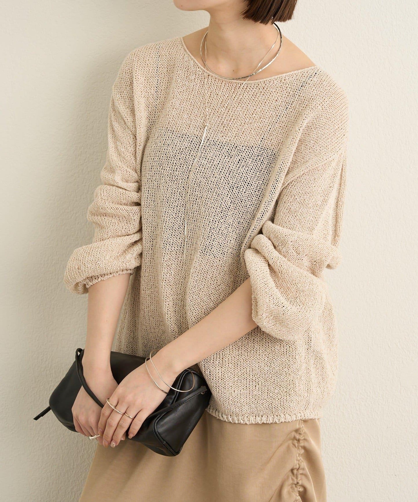 和紙混紡 蓬袖 針織衫