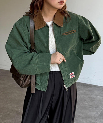 配色領 工裝夾克