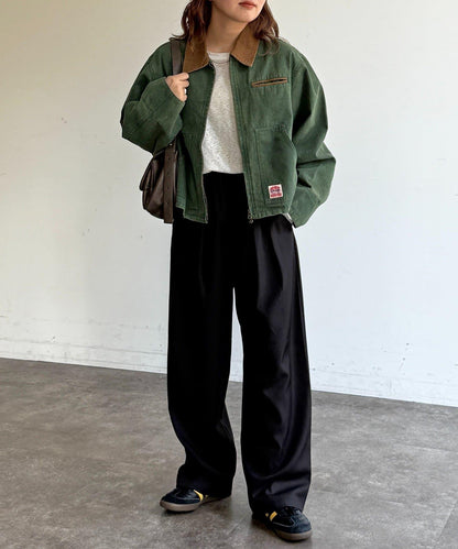 配色領 工裝夾克