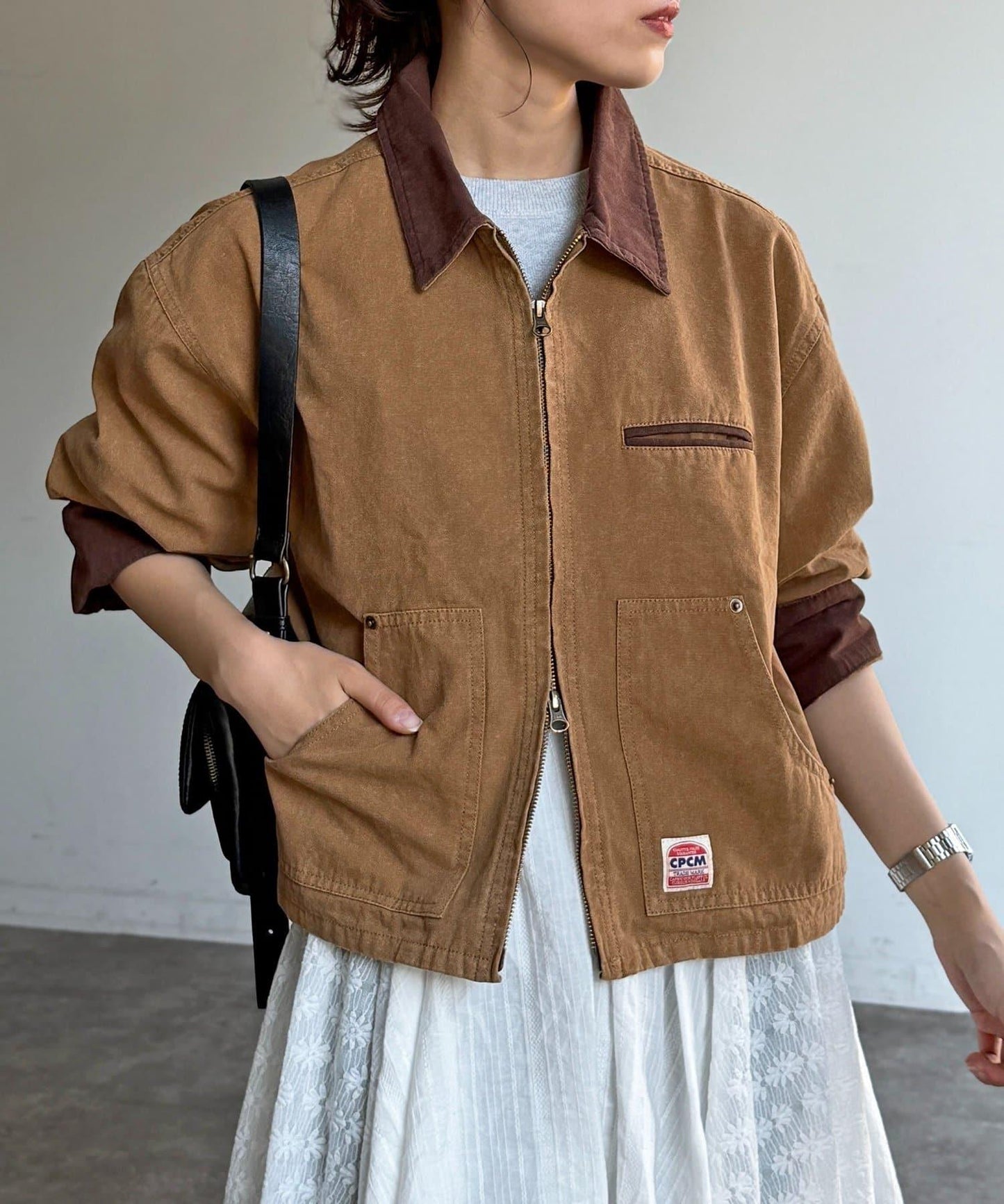 配色領 工裝夾克