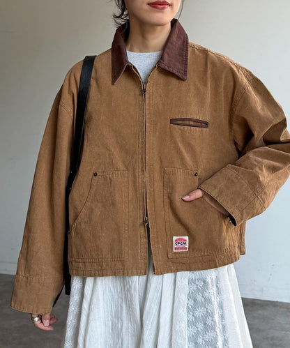 配色領 工裝夾克