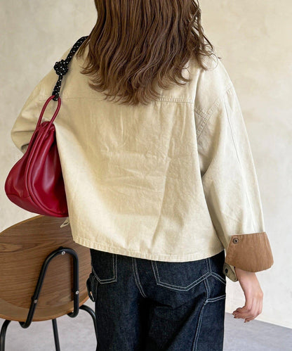 配色領 工裝夾克