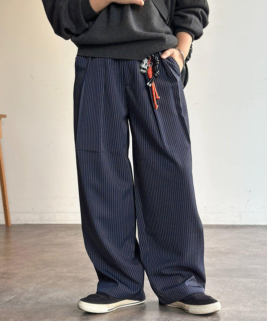 全體型適配 褶飾闊腿 休閒西褲