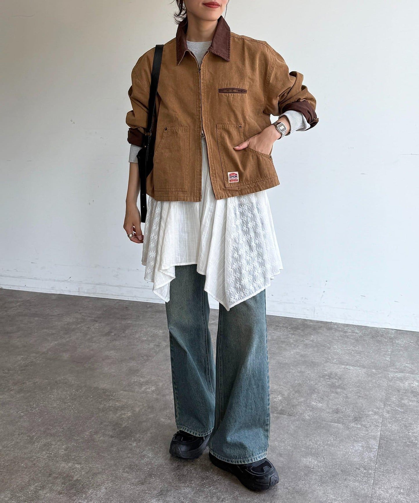 配色領 工裝夾克