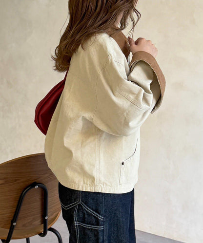 配色領 工裝夾克