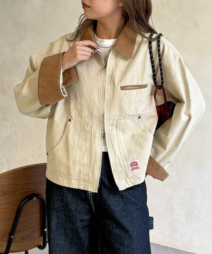 配色領 工裝夾克