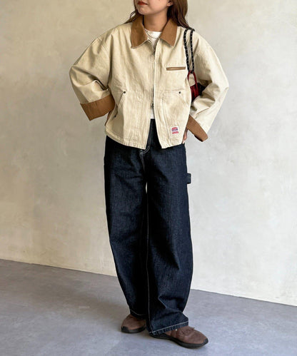 配色領 工裝夾克