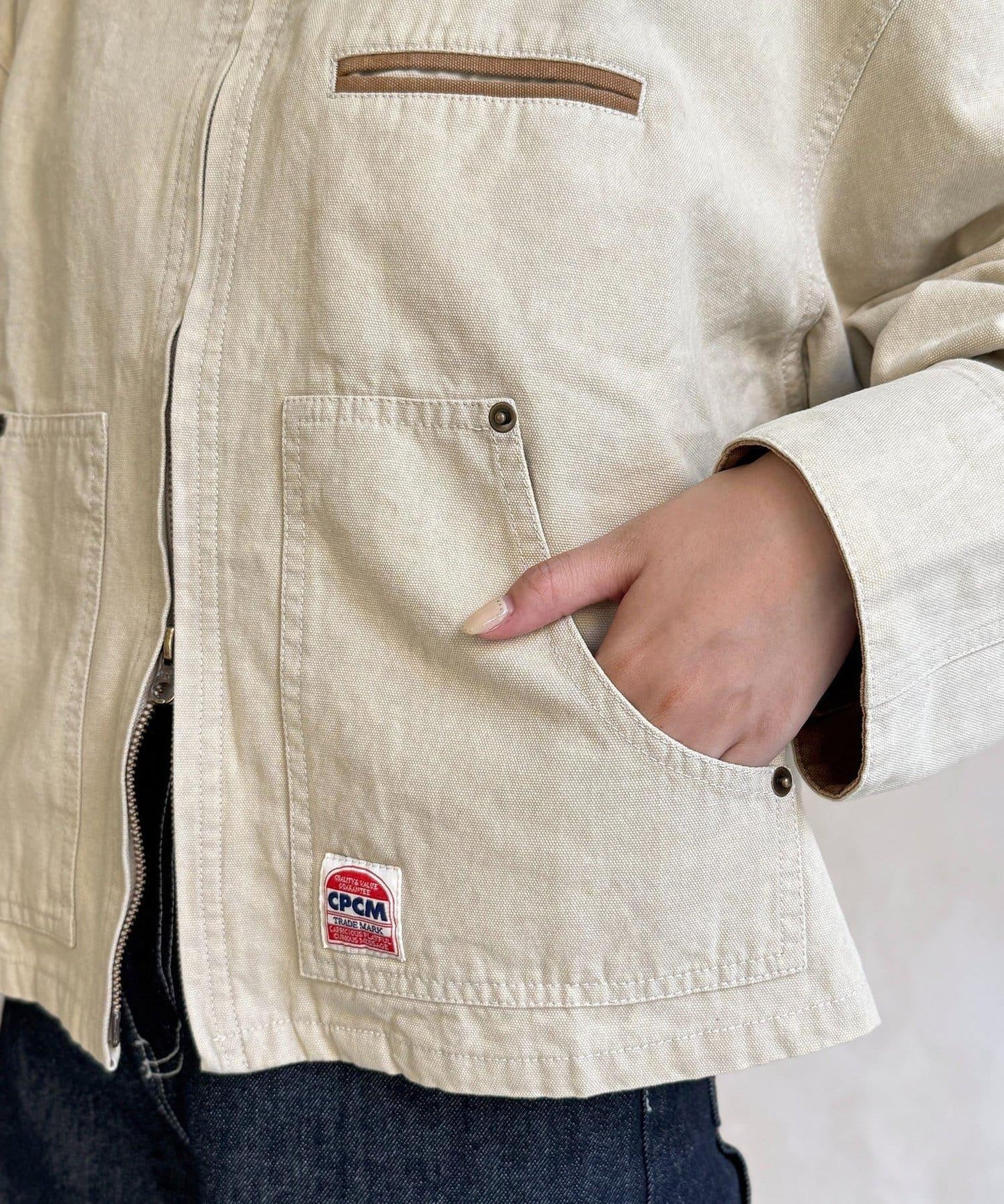 配色領 工裝夾克