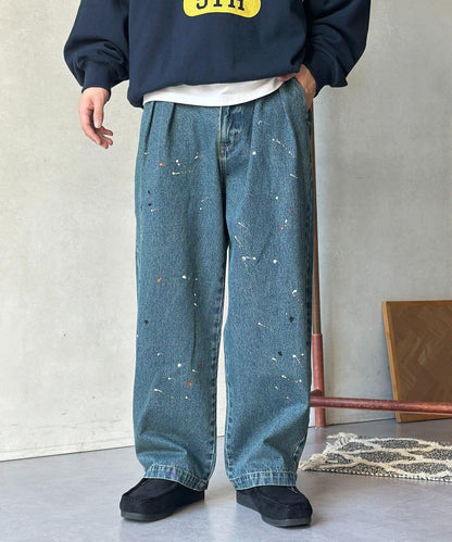 復古風塗繪 闊腿褲