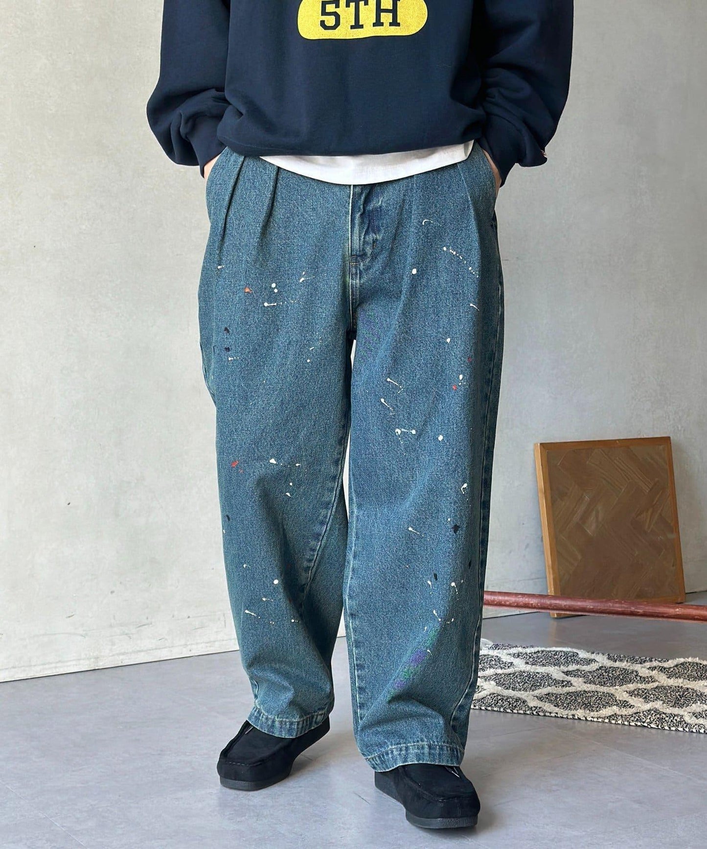 復古風塗繪 闊腿褲