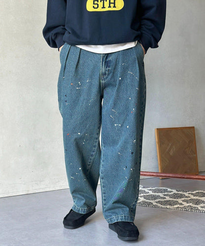 復古風塗繪 闊腿褲