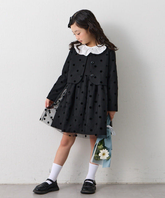 兒童禮儀 圓點網紗 夾克連衣裙套裝
