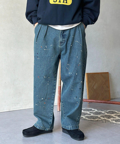 復古風塗繪 闊腿褲