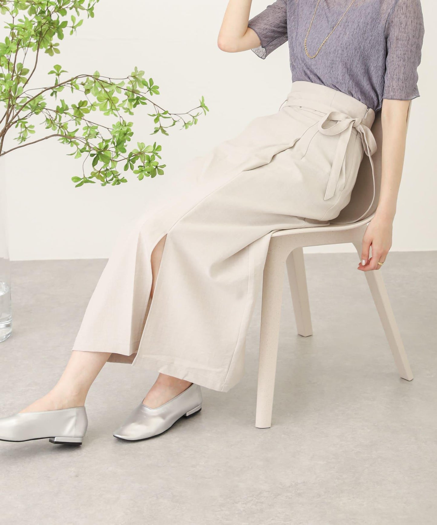 高腰 裹身設計 仿亞麻面料 半身裙