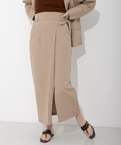 高腰 裹身設計 仿亞麻面料 半身裙