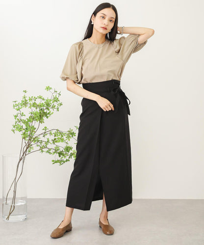 高腰 裹身設計 仿亞麻面料 半身裙