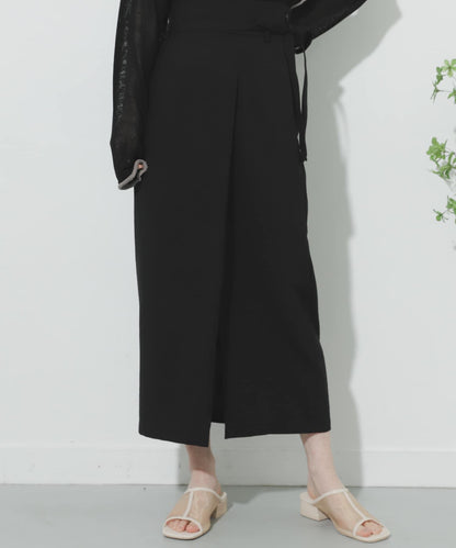 高腰 裹身設計 仿亞麻面料 半身裙