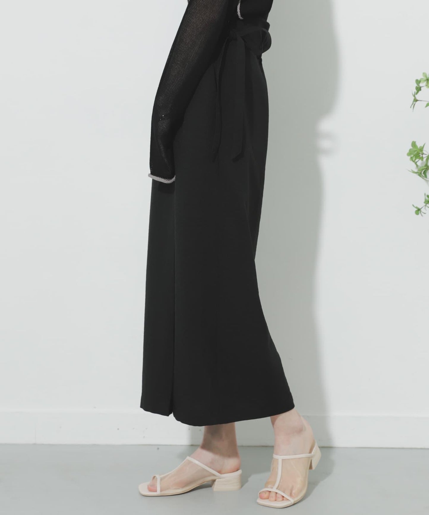 高腰 裹身設計 仿亞麻面料 半身裙