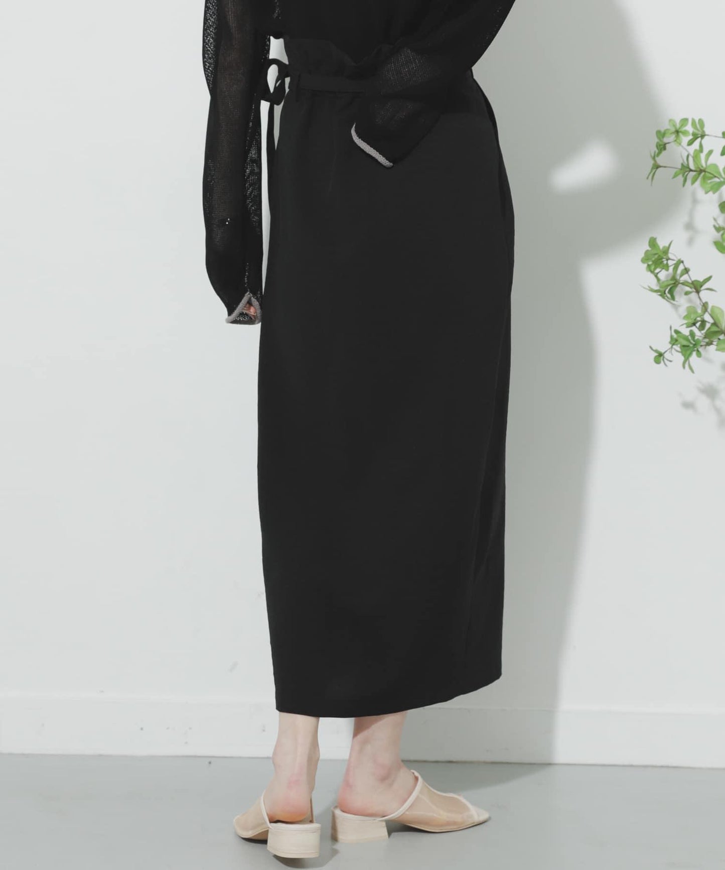 高腰 裹身設計 仿亞麻面料 半身裙