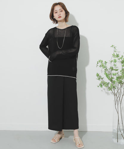 高腰 裹身設計 仿亞麻面料 半身裙