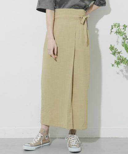 高腰 裹身設計 仿亞麻面料 半身裙