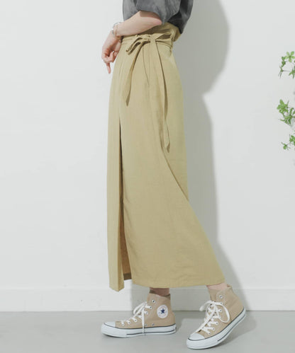 高腰 裹身設計 仿亞麻面料 半身裙