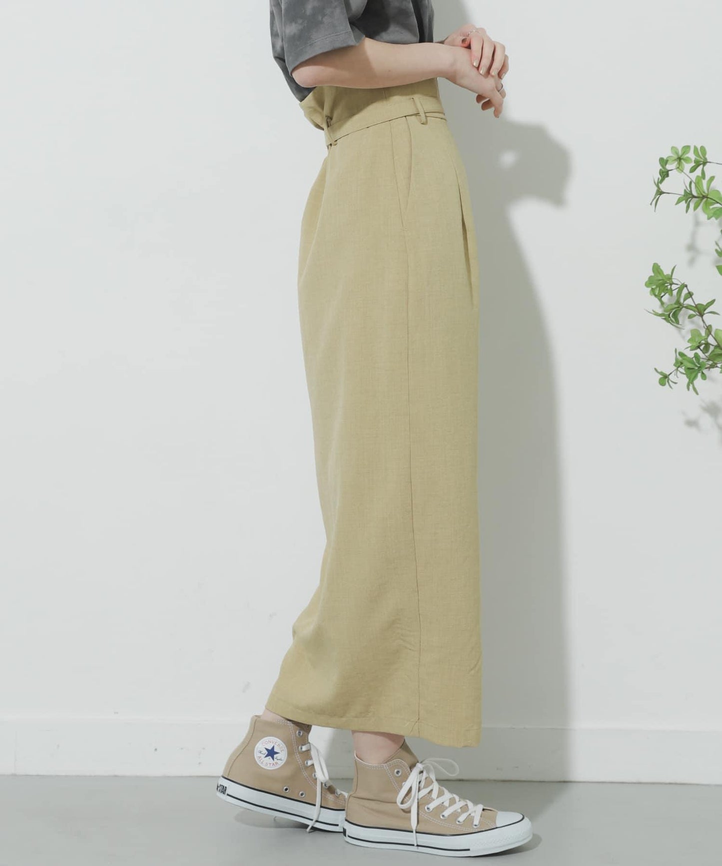 高腰 裹身設計 仿亞麻面料 半身裙