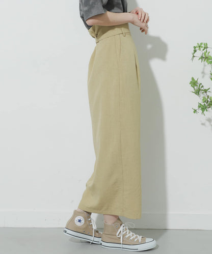 高腰 裹身設計 仿亞麻面料 半身裙
