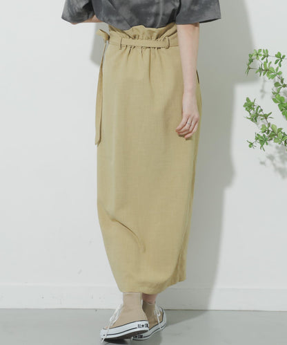 高腰 裹身設計 仿亞麻面料 半身裙