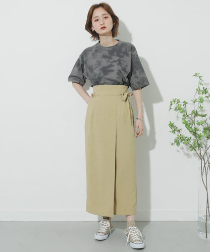 高腰 裹身設計 仿亞麻面料 半身裙