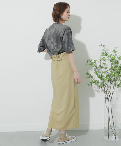 高腰 裹身設計 仿亞麻面料 半身裙