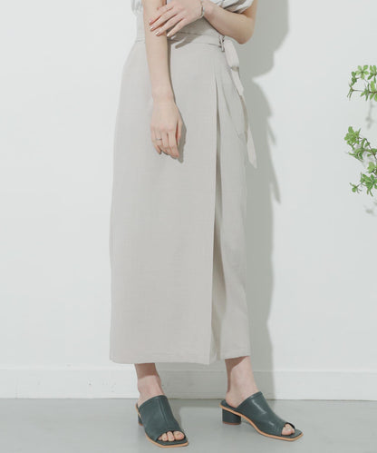 高腰 裹身設計 仿亞麻面料 半身裙