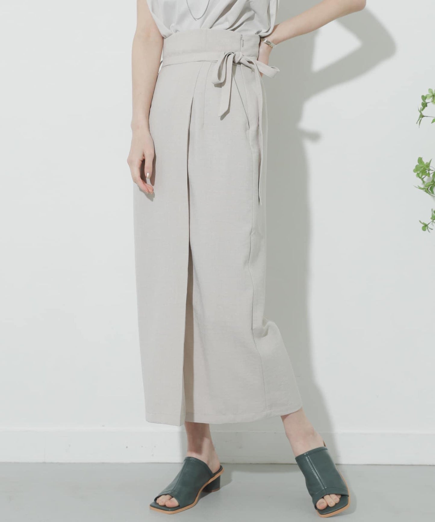 高腰 裹身設計 仿亞麻面料 半身裙