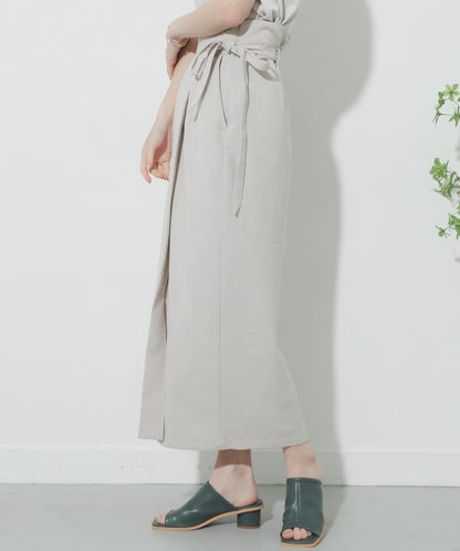 高腰 裹身設計 仿亞麻面料 半身裙