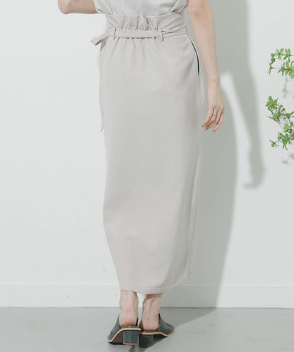 高腰 裹身設計 仿亞麻面料 半身裙