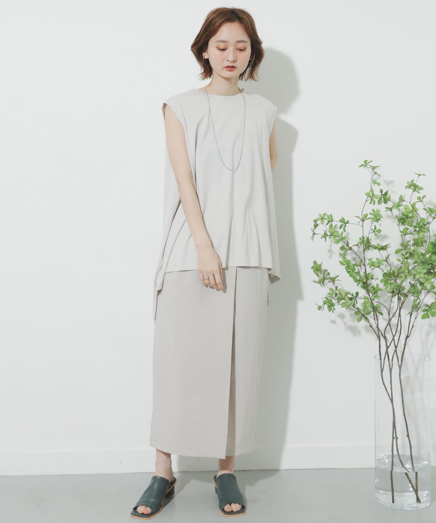 高腰 裹身設計 仿亞麻面料 半身裙