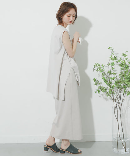 高腰 裹身設計 仿亞麻面料 半身裙