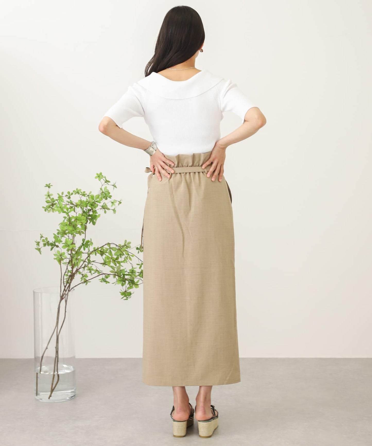 高腰 裹身設計 仿亞麻面料 半身裙