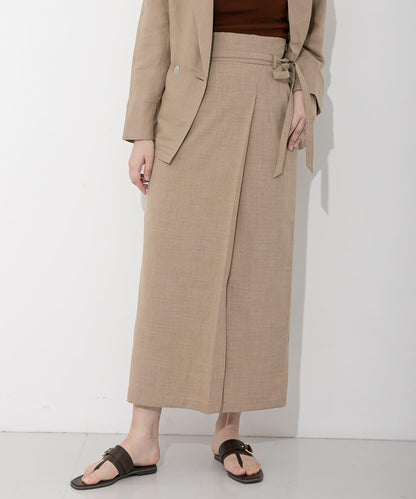 高腰 裹身設計 仿亞麻面料 半身裙