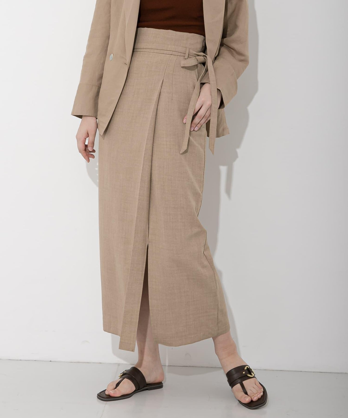 高腰 裹身設計 仿亞麻面料 半身裙