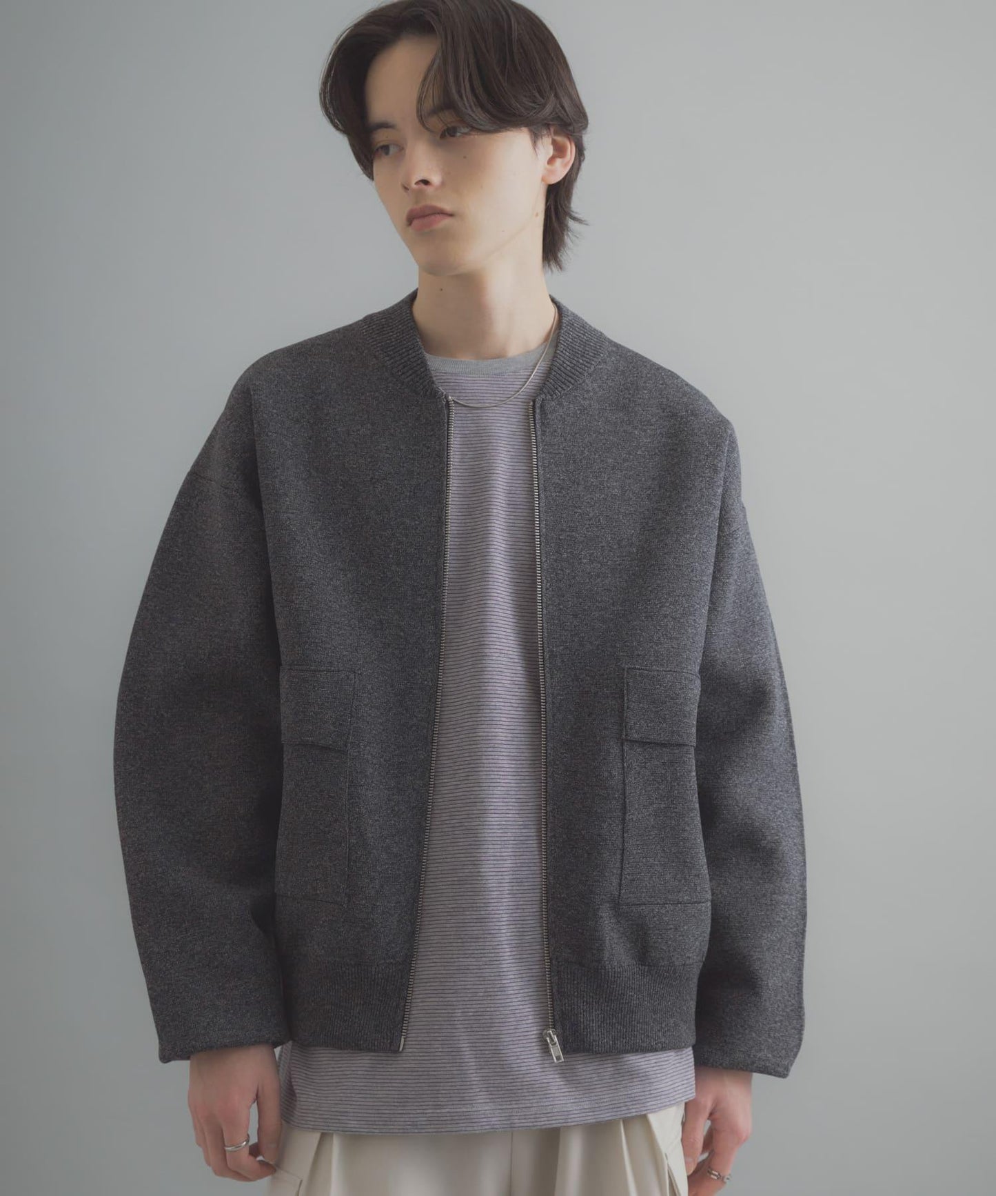 可水洗 雙口袋 針織外套